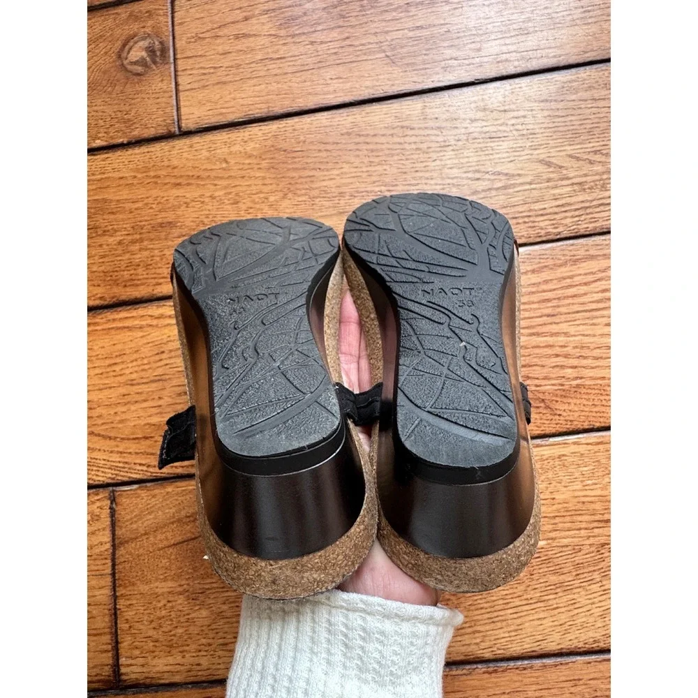 Naot Wedge Sandals Women 38 Brown Black Leather Comfort Cork Footbed Israel
